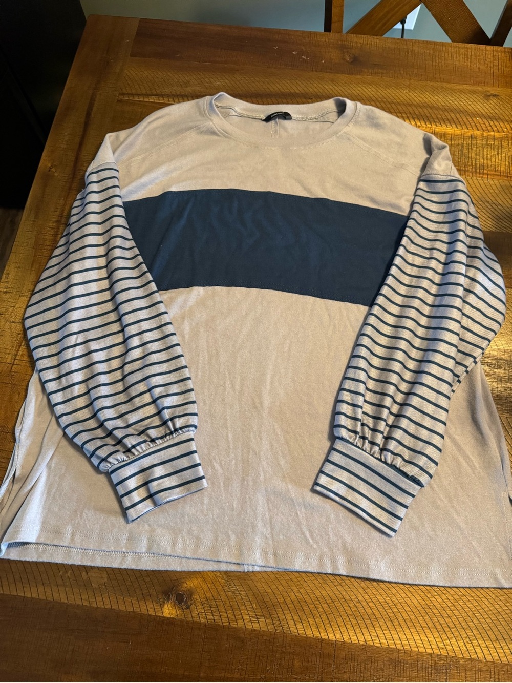 Striped Panel Long-Sleeve Tunic - Navy and Light Gray